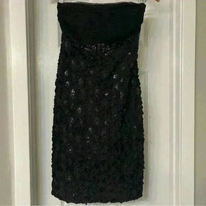 Sue Wong Nocturne Black Strapless Floral Applique Beads Flowers Cocktail Dress 4